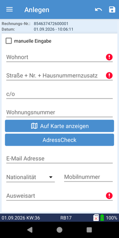 "Auf Karte Anzeigen" In der EBE-Erfassung
